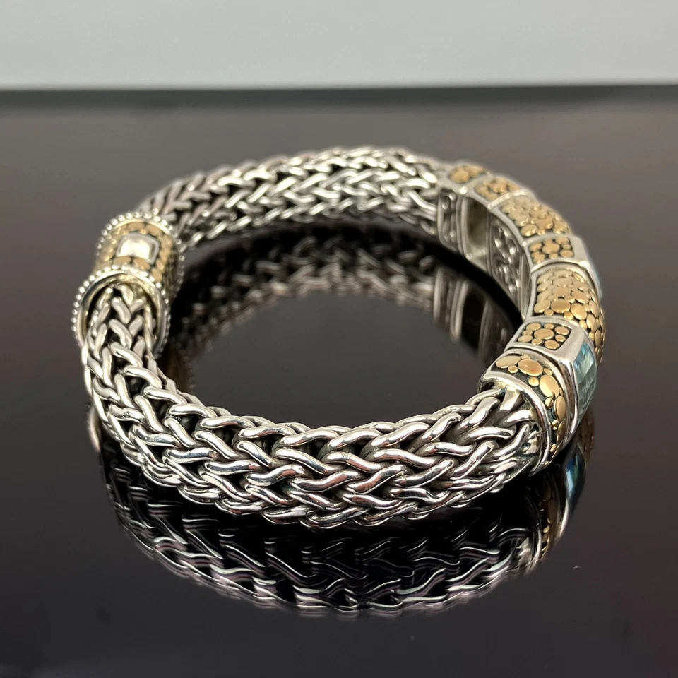 Brazalete trenzado John Hardy Dots de plata de ley 925 y oro amarillo de 18 quilates con topacio Foto 4 de 4