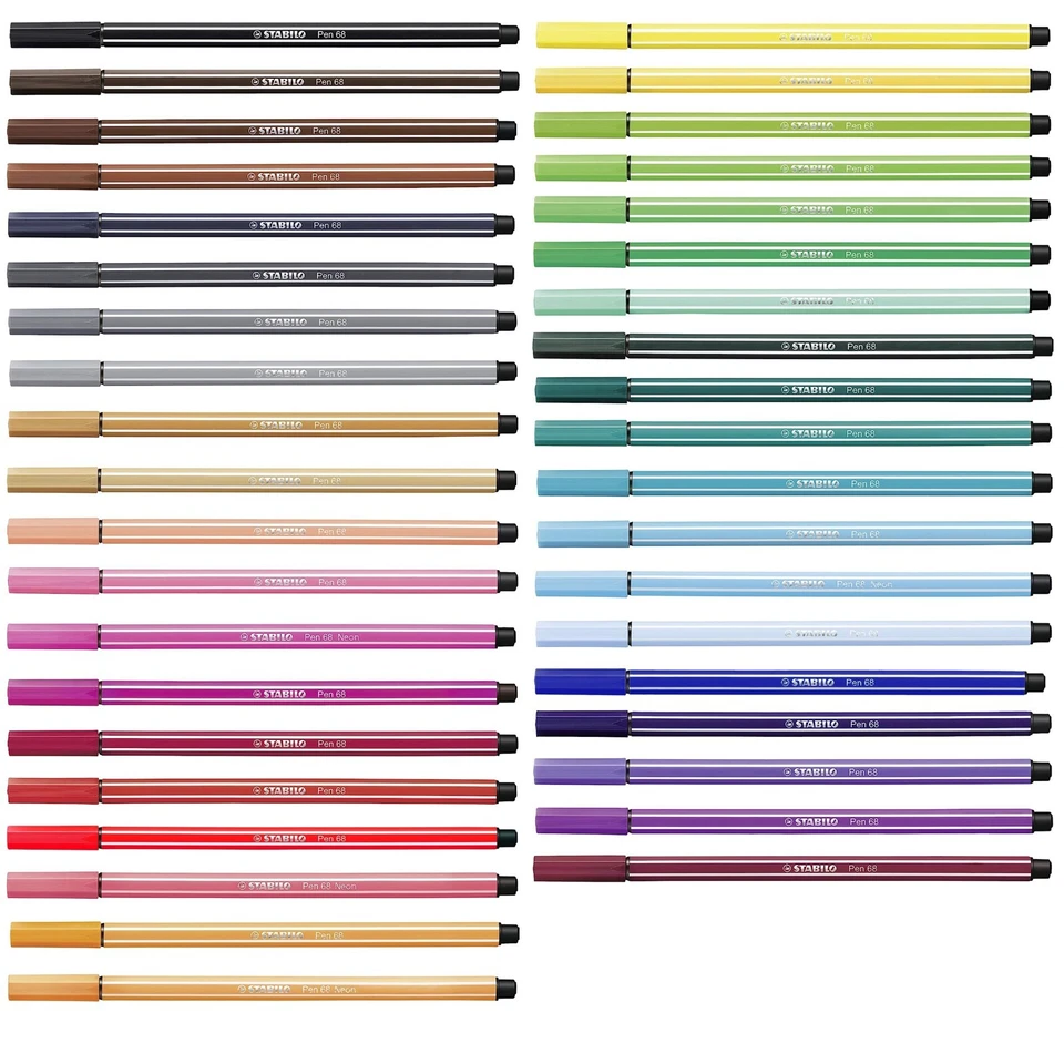 STABILO Pen 68 Premium Felt Tip Fineliner Pens - Fibre Tip - 1.0mm - 46 Colours