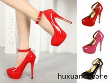 Platform Mens Heels Crossdresser Pumps Ankle Strap Drag Queen Costume Red Shoes