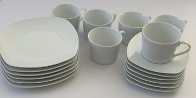 VAN WELL Wellco Design Kaffeegeschirr, 6 Personen, Porzellan, weiß, rund-eckig