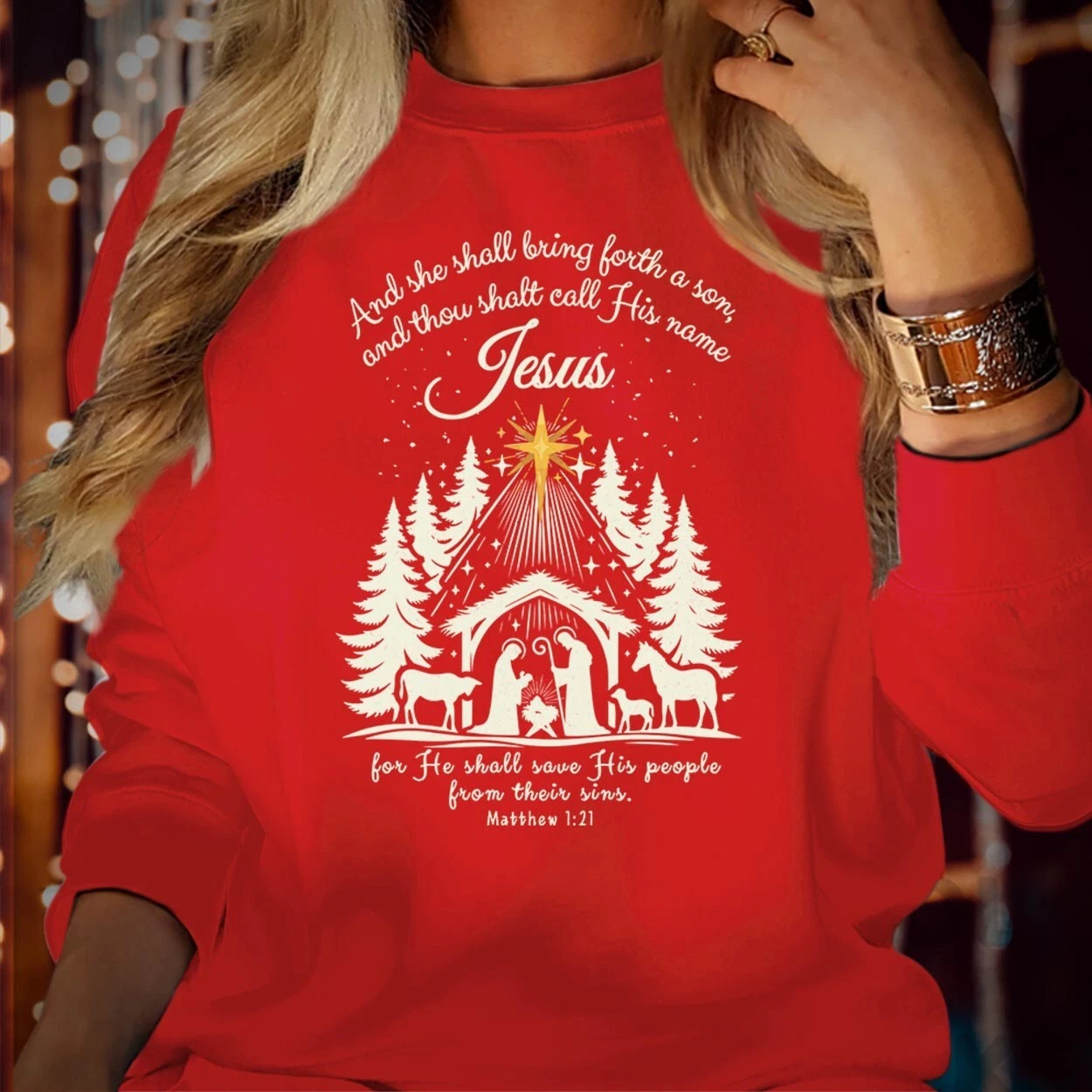 Jesus Holy Night Christmas Nativity Scene Bible Verse Sweatshirt