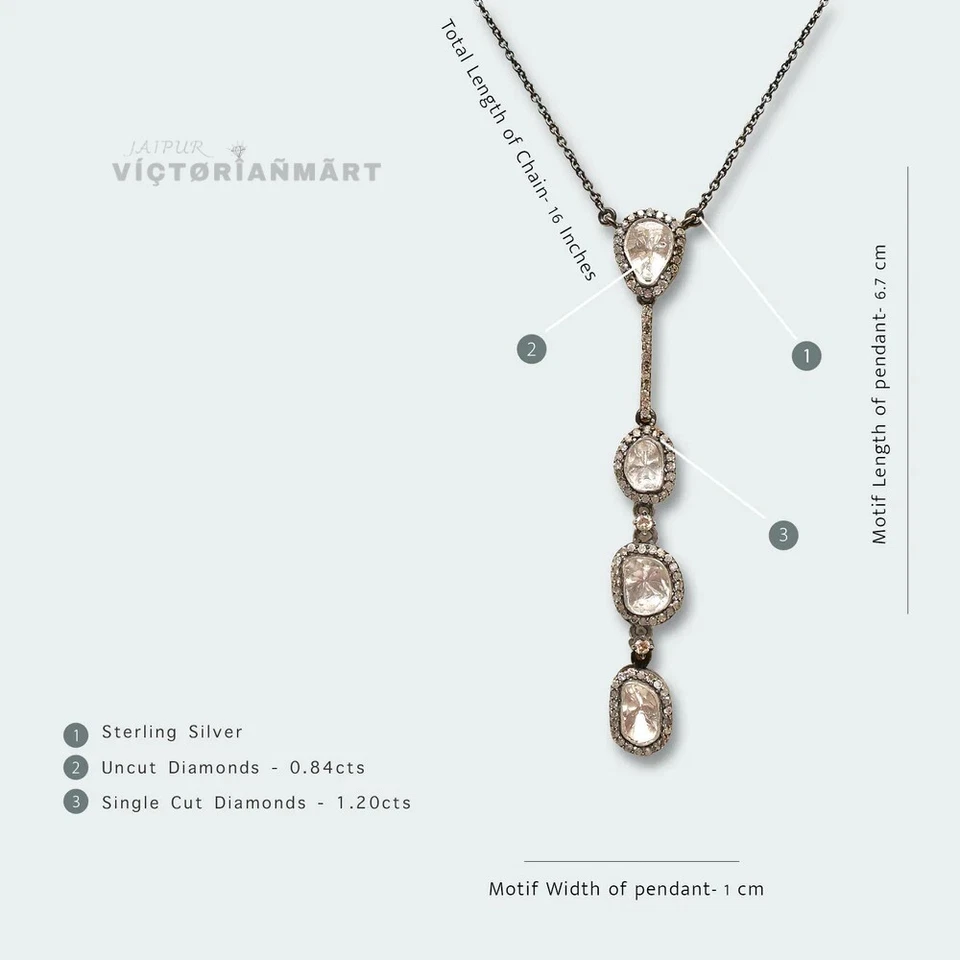 Pave Polki Diamond Pendant 925 Sterling Silver Handmade Jewelry - Image 2 of 3
