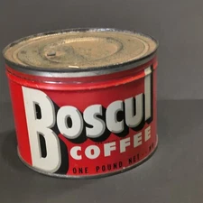 Vintage BOSCUL 1 LB. Key Wind Coffee Advertising Tin Can