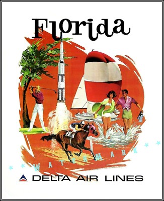 Florida 1970 Vintage Poster Print Retro Travel Airline Golf Horse Racing Beach