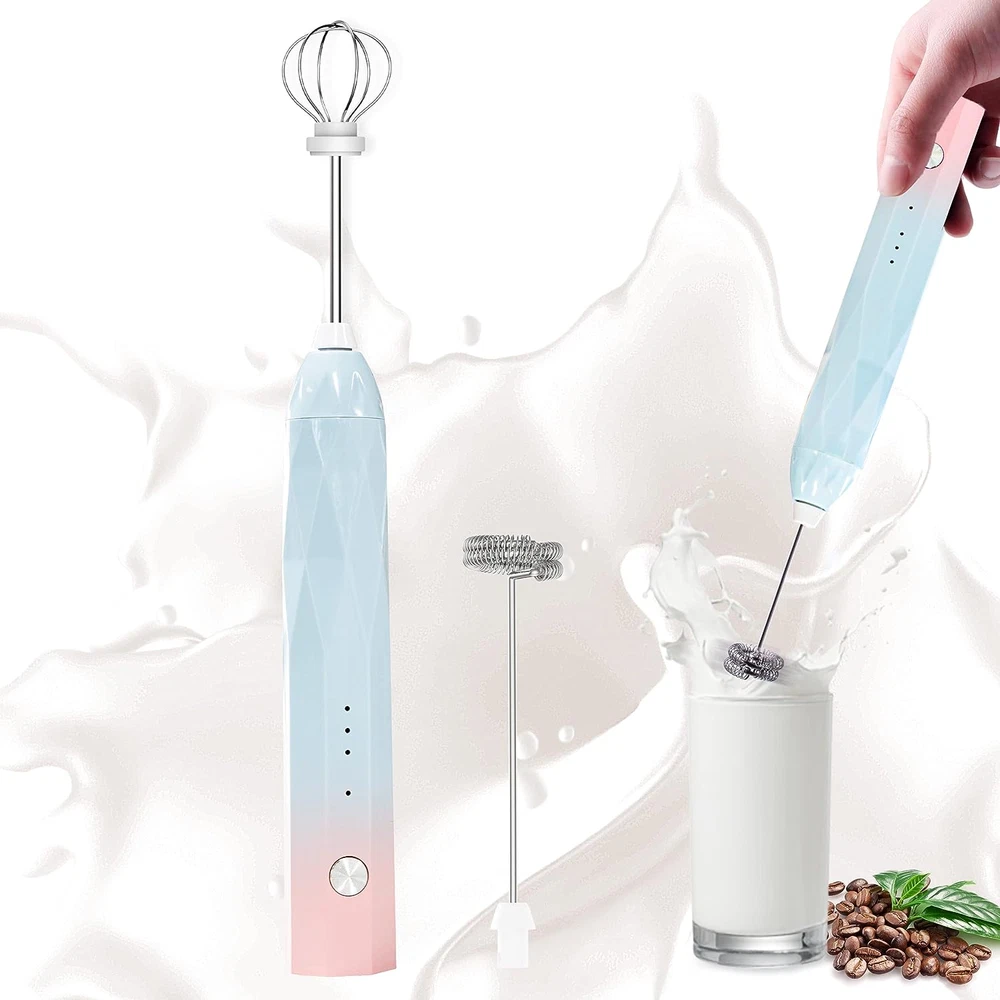 Milk Frother Rechargeable Handheld Electric Whisk Coffee Frother Mixer with 2 St Milk Frother Rechargeable Handheld Electric Whisk Coffee Frother Mixer with 2 St