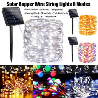 Solar 100 LED Outdoor String & Fairy Lights 8 Mode Waterproof Garden Party Decor