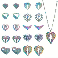 1box 20pcs 10 style Alloy Pendants Heart with Angel & Flower & Wing Rainbow