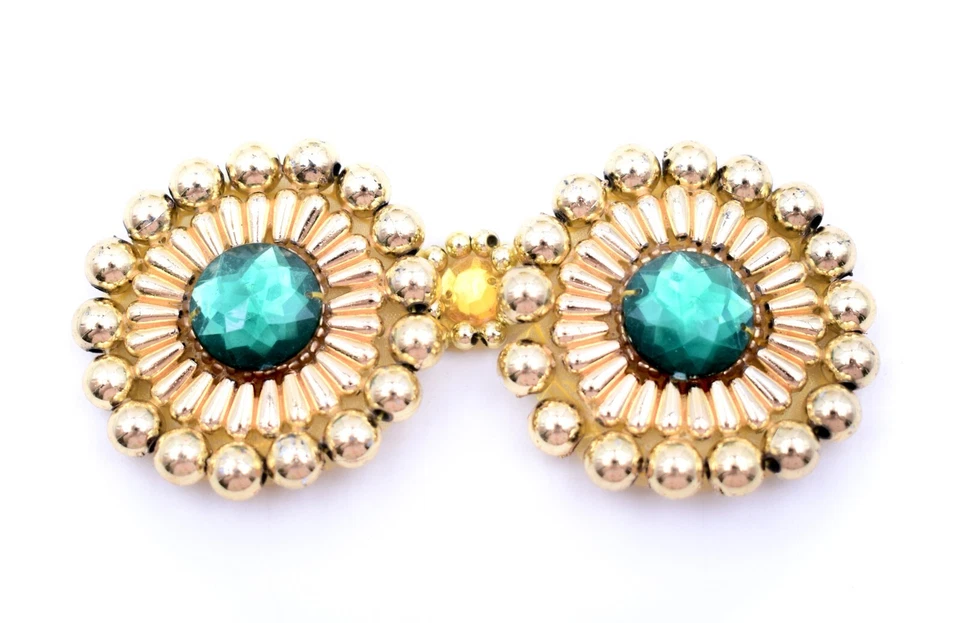 Emerald Medallion Appliques,50x,Gold Bead Medallion,Faux Emerald Center,4.4"x2" - Imagem 2 de 4
