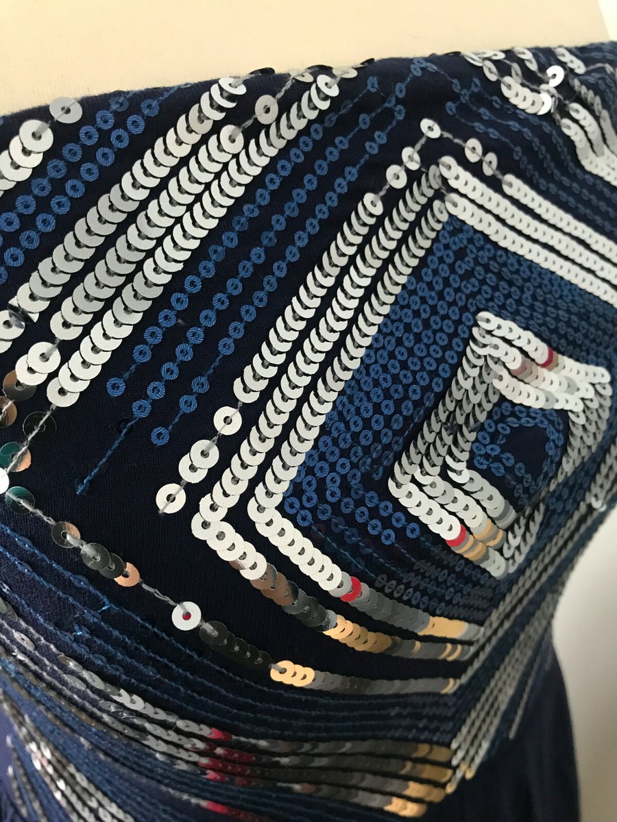 Combinaison De Fête Bleu Paillettes Sans Bretelles - Marque Miss Selfridge - Taille UK 8 - Occasion Bon état