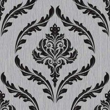 Debona Wallpaper Crystal Glitter Encrusted Vinyl Textured Damask Silver Black
