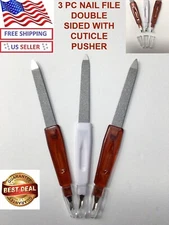 3 PC  6” STAINLESS STEEL DOUBLE SIDED NAIL FILES & CUTICLE PUSHER FOR MANICURE