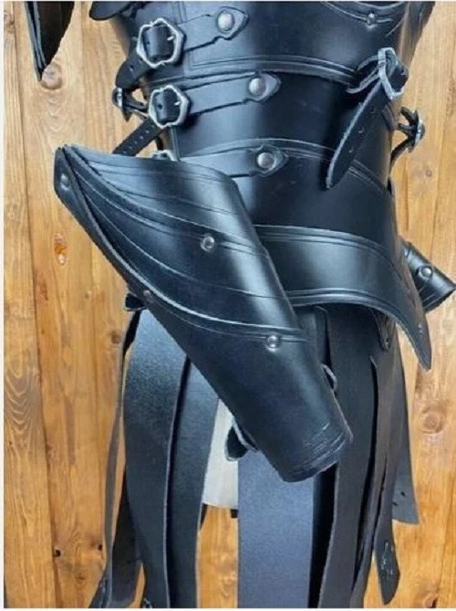 Halloween Cuero Real Guerrero Armadura Teatral Mujeres Guerrero Larp Fantasía Armadura Foto 3 de 4