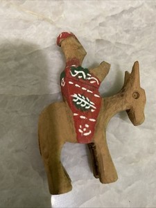 Hand carved Painted Olive Wood Figurine Wiseman On Donkey Christmas Nativity Pc