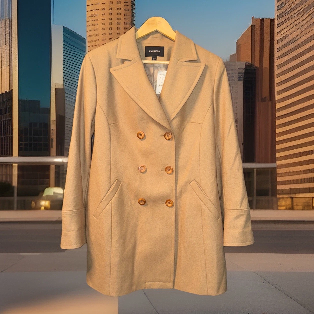 Express Wool Double Breasted Pea Camel Tan Med-Length Coat Large 13/14 NEW NWT
Opens in a new window