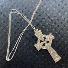 Vintage Jewellery 925 Sterling Silver Celtic Cross on chain h/m London 1975