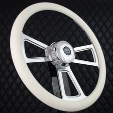 (T04) 18" Steering Wheel Big Rig White Vinyl KEN W900 & PETE 320-389