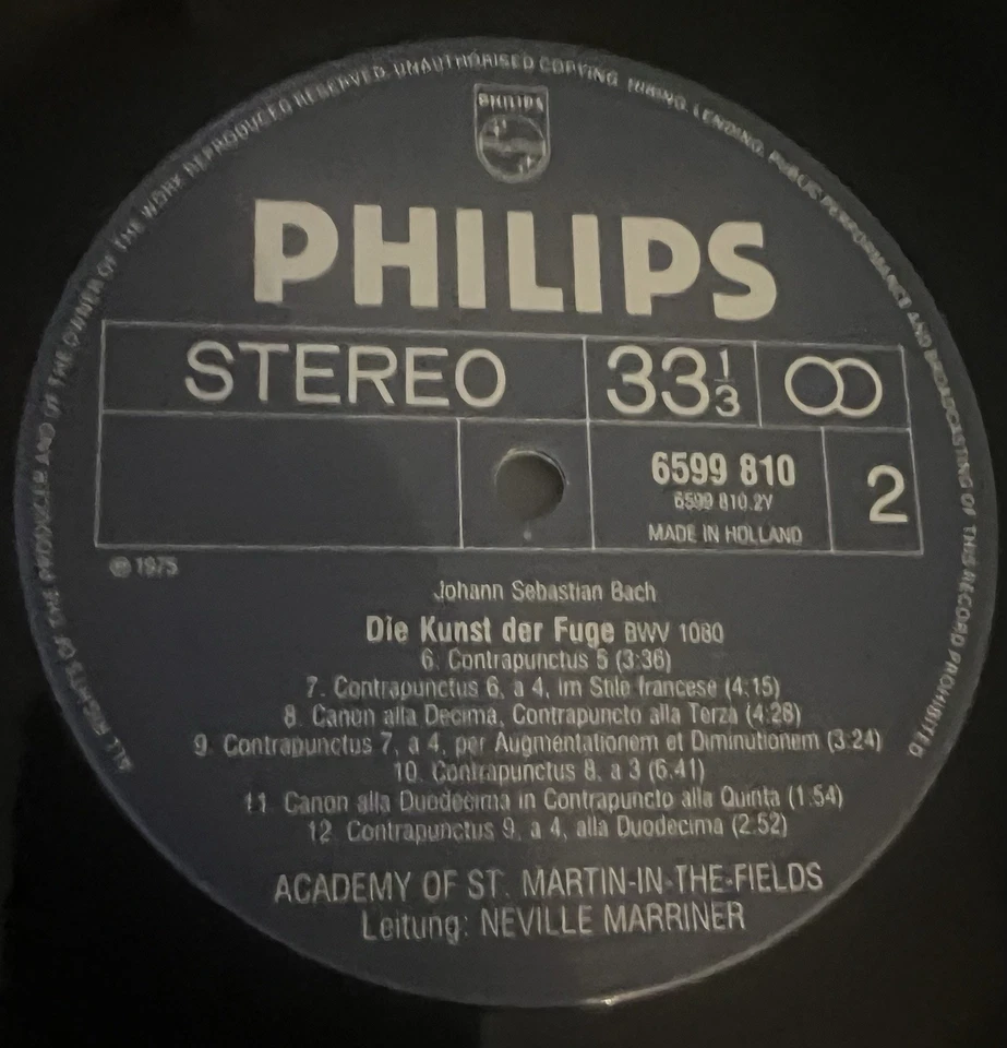 J.S. BACH "Art Of The Fugue"  MARRINER ASMF 2LP NM/NM PHILIPS 1975 Netherlands - Image 4 of 4