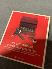 14 Piece  Deluxe Wine Accessories In Wooden Box Include Corkscrew Foil Cutter