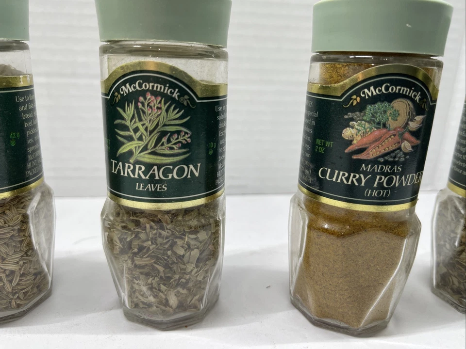 Juego de 7 tarros de especias McCormick de colección con tapa verde molido salado elegante caducado Foto 4 de 4