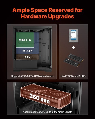 VEVOR Case per PC Compatto 2 Ventole Case per Computer da Gioco Scheda Madre ATX - Foto 3 di 12
