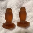 Two Vintage Westmoreland Amber Owls Sitting on Books Rhinestone Eyes -Stickers! — photo 1