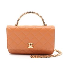 Chanel Lambskin Matelasse Shoulder Bag Women Orange One Size
