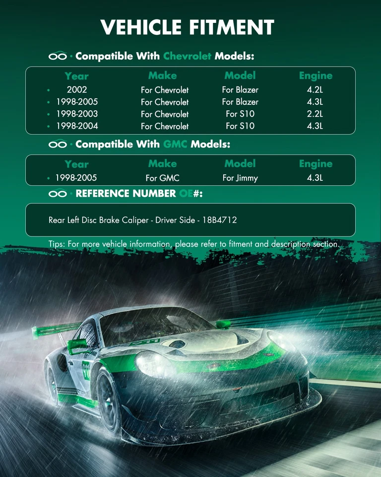 Pinza de freno trasera izquierda para Chevrolet Blazer 998-2004 GMC Sonoma 1998-2005 Foto 3 de 4