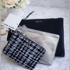 Anne Klein Wristlet Trio Set of 3 Silver Black Tweed NWT