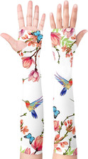 Gardening Sleeves with Thumb Hole Hummingbirds Arm Sleeves for Women Men White