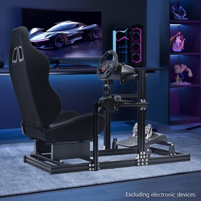 Supllueer 3060 Aluminium Racing Sim Cockpit With Black Seat Fits For LogitechG29