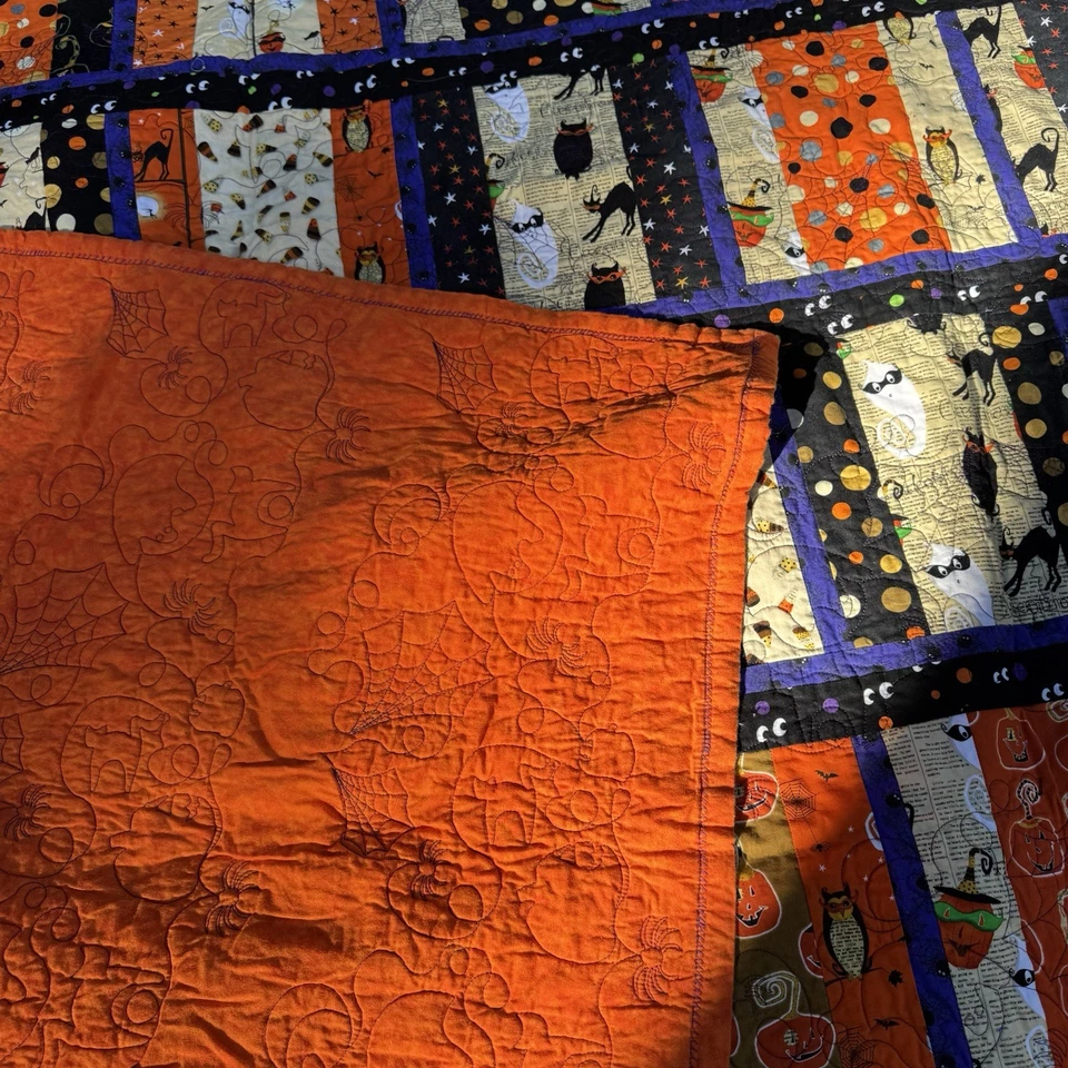 Manta de cama vintage con motivo de edredón temático de Halloween retazos tamaño queen Foto 4 de 4