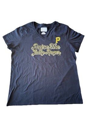 Pittsburgh Pirates Shirt - Majestic Womens Vneck Size XL Raise The Jolly Roger