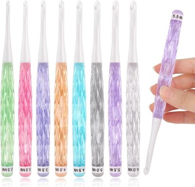 Coopay Häkelnadeln, Inline-Häkelnadel-Set, 2,5 mm (C)-6 mm (J), transparenter K