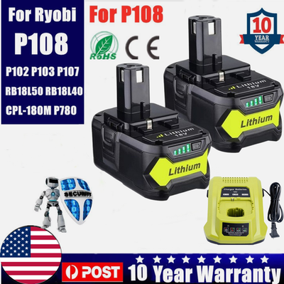 #ad P108 8.0Ah 18V MAX Llithium Battery and Fast Dual Charger Replace for Ryobi $56.99