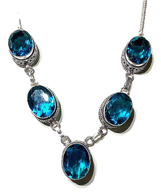 VINTAGE  I N D I C O L I T H HANDGEFERTIGT 925 Sterlingsilber Schmuck HALSKETTE