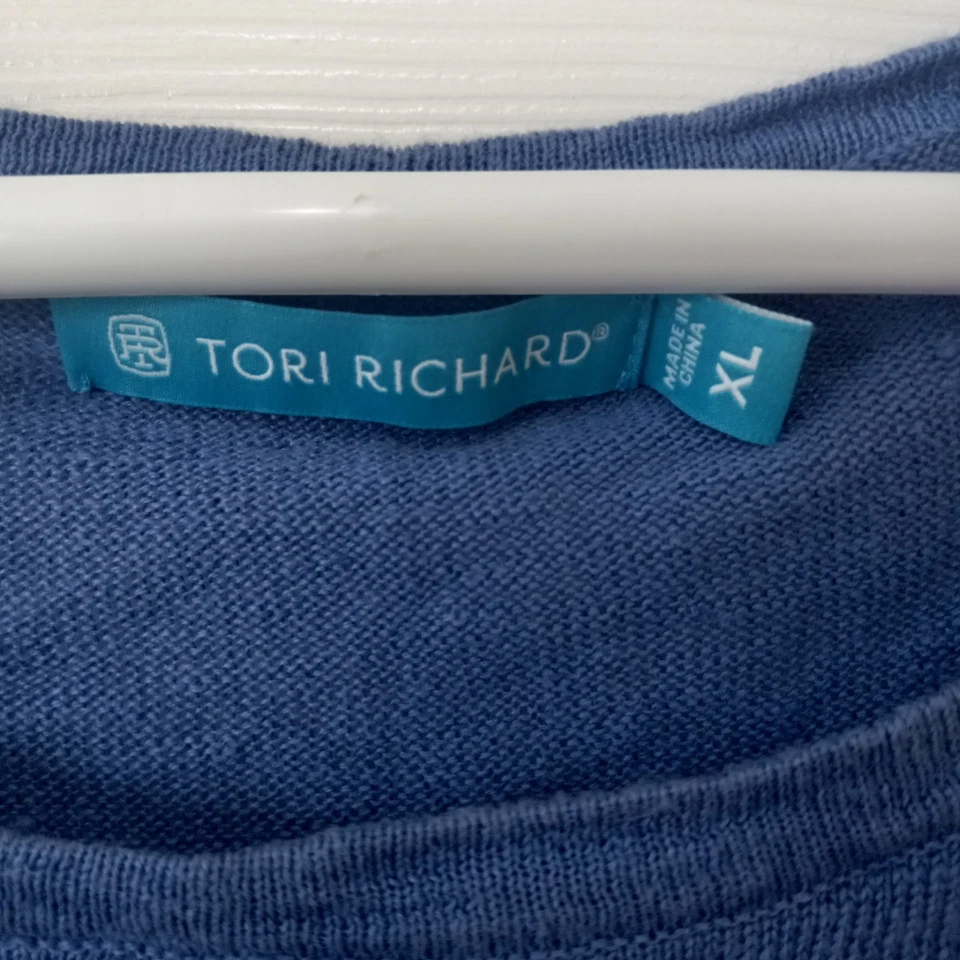 Top de verano TORI RICHARD para mujer azul lino informal carrera resort diario XL Foto 2 de 4