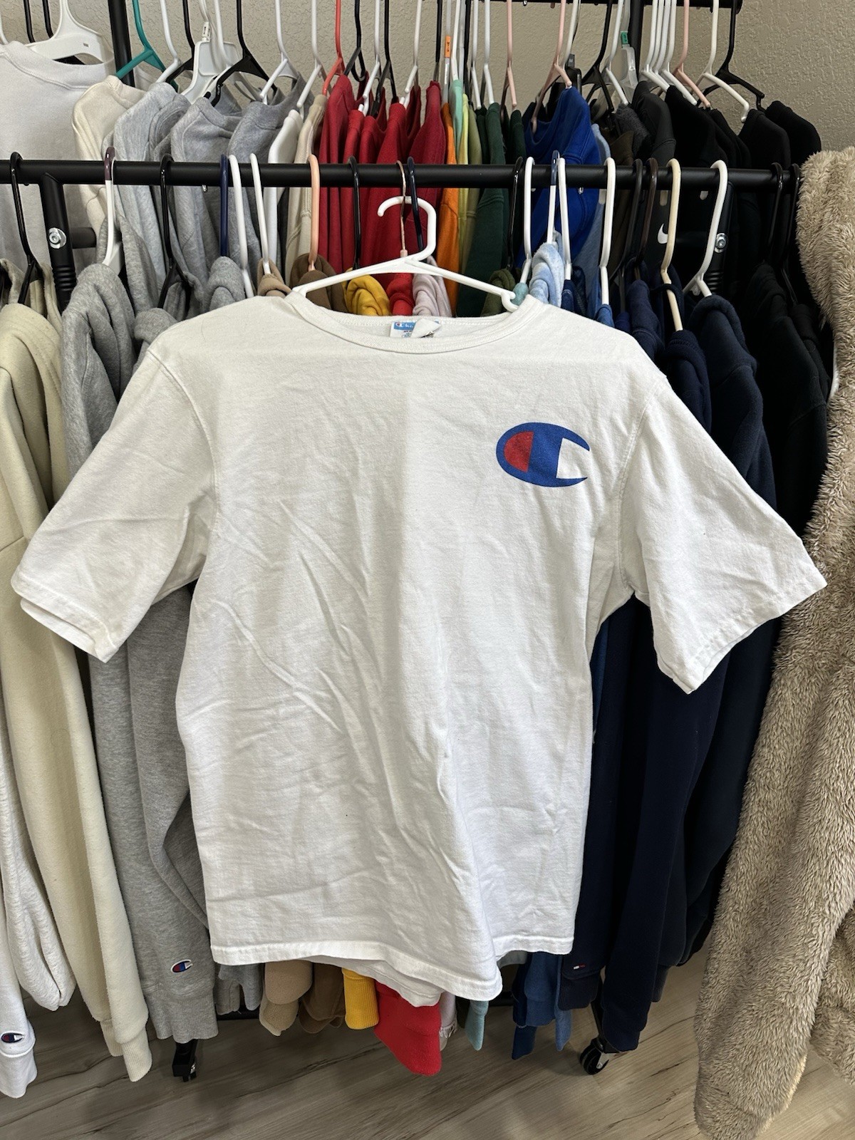 Vintage 90s Y2K Champion White Embroidered Big C Logo T-Shirt Men’s Sz Medium