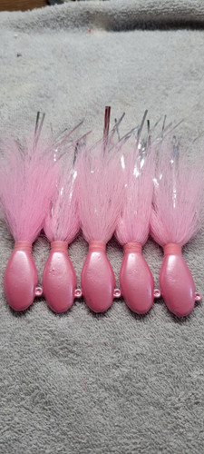 Pink buck tail jigs With Mustad Saltwater 5/0 Hook With Mylar. - Picture 2 of 2