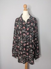 Primark Black Floral Long Sleeve Collared Shirt Size 16 Button Front