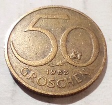 50 Groschen 1963 Austria Coin Escutcheon Gentian Flower Republik Österreich