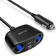 BESTEK 150W 2-Socket Car Cigarette Lighter Splitter Power Adapter 150W, Black 