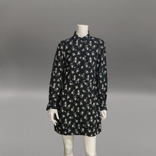 & Other Stories Floral Shirt Dress Black Viscose Mini Long Sleeve Size S 227