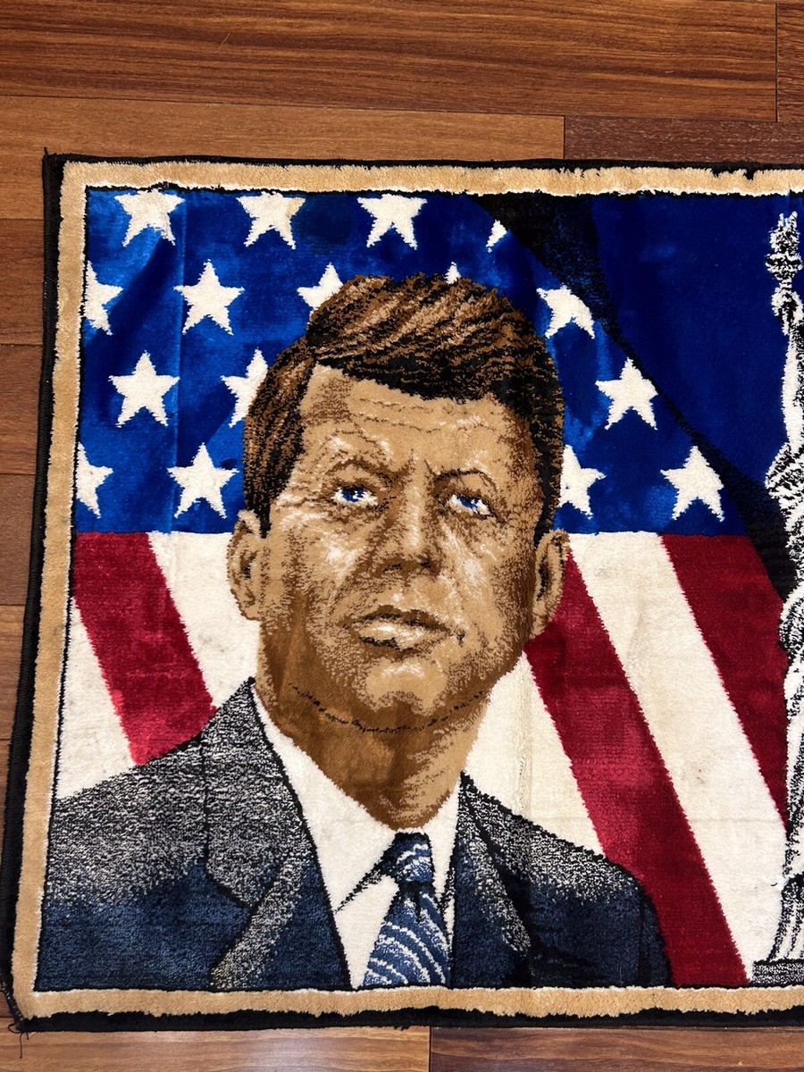 Vintage JFK RFK Statue of Liberty Tapestry Rug Velveteen Wall
