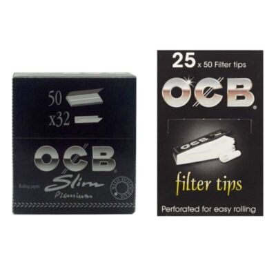 OCB BLACK PREMIUM KING SIZE SLIM BOOKLETS + OCB FILTER TIPS SCHWARZ 25 BOOKLET 