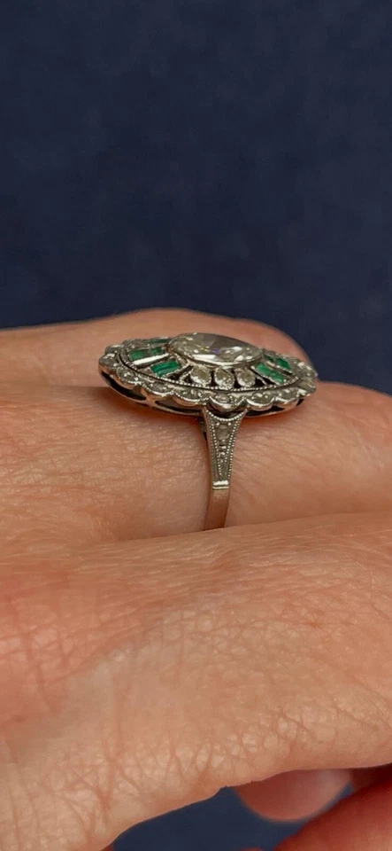 Diamant Ring mit Smaragden um 1910 - 1920 - Bild 2 von 4