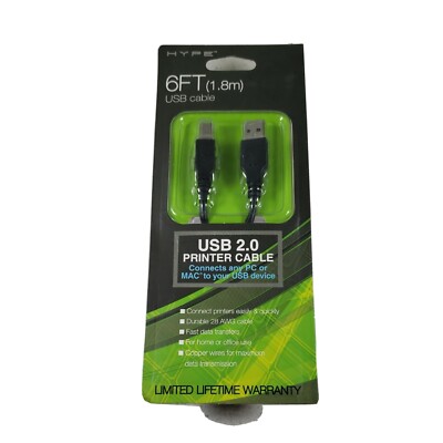 Printer Cable 6 ft. USB-A Male to USB-B Male USB 2.0 Hype Connect to PC New 