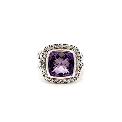 David Yurman Sterling 11mm Amethyst Natürlicher Diamant Split Schaft Albion Ring