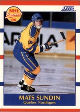 1990-91 Score Mats Sundin RC Quebec Nordiques #398 NHL HOF Hockey Rookie Card