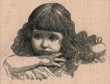 Pensive Girl 4 x 3"Rubber Stamp, Girl Stamp, Kid Stamp
