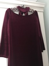 Miss Selfrdge Plum Velvet Style Dress With Feature Collar , Size 10